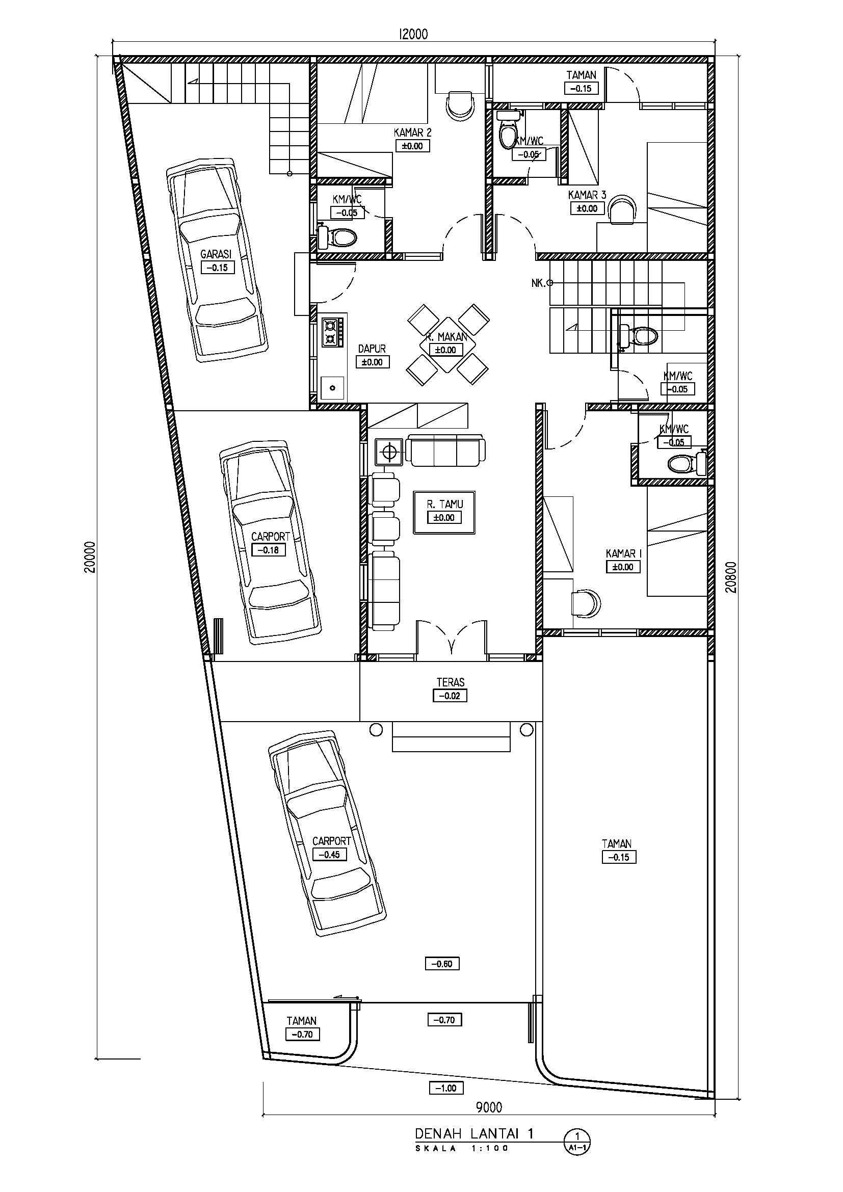 Desain rumah  kos minimalis 3 lantai  di jl baung lenteng 